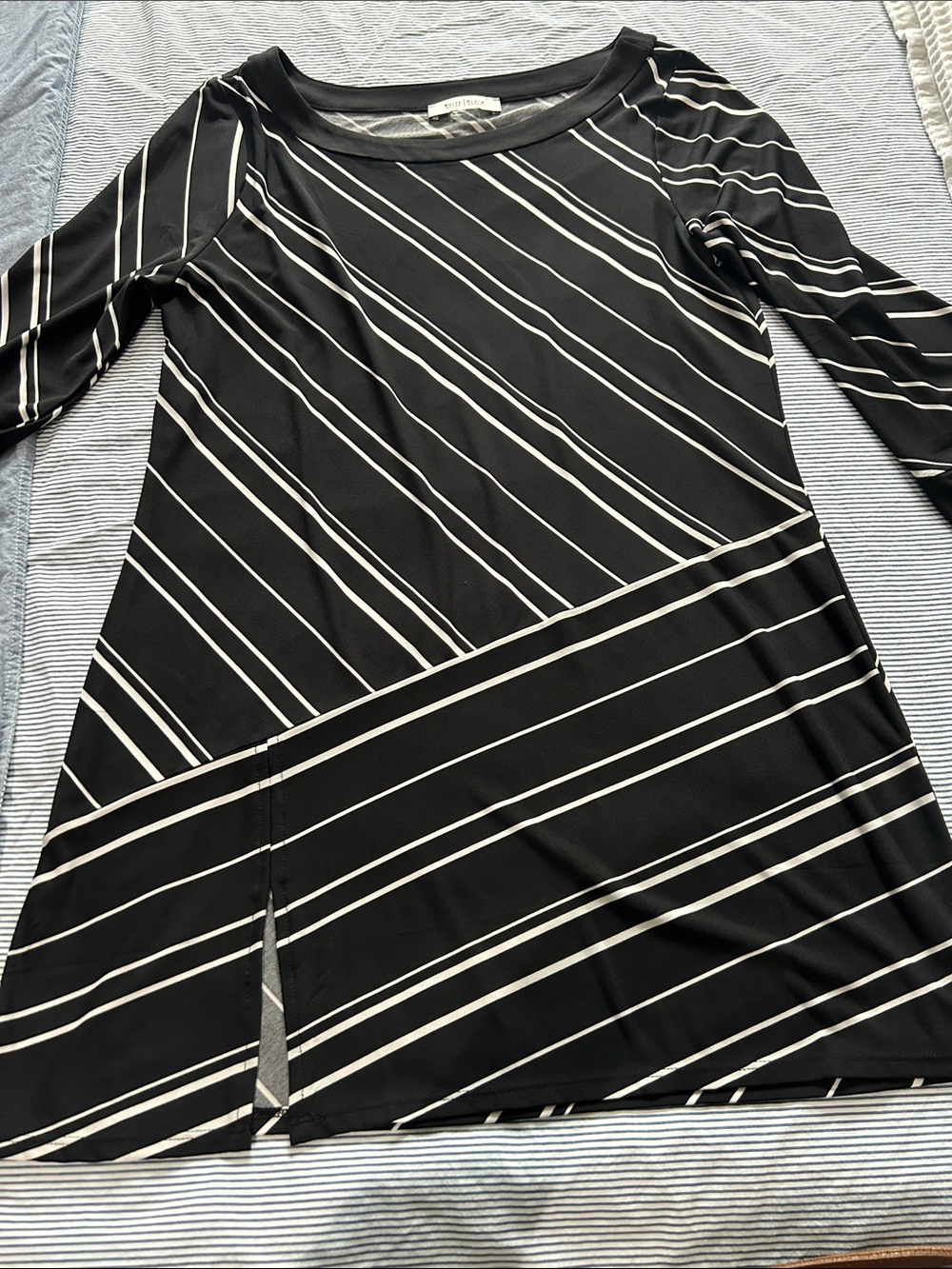 White House Black Market Black Dress with White Diagonal Stripes